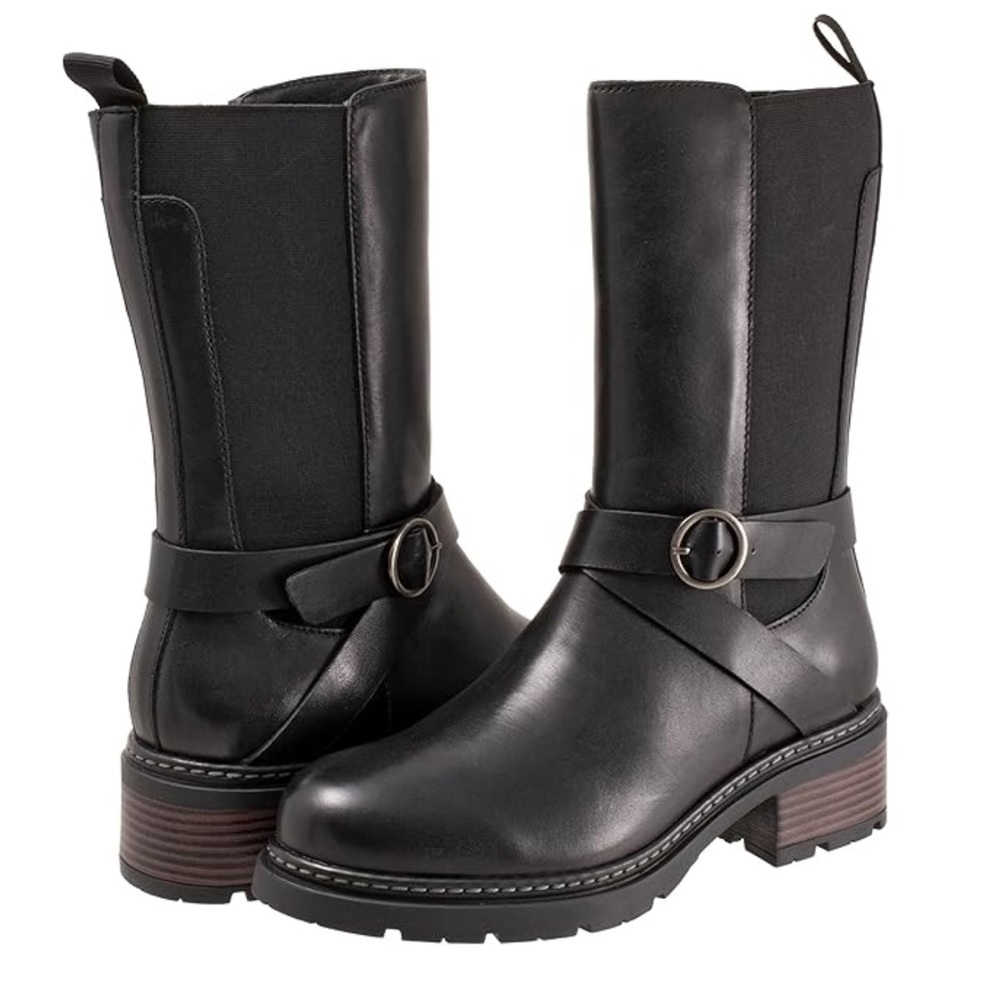 Soft Walk Neenah Black Leather Riding Moto Zip Boots Womens Size 7  NEW!